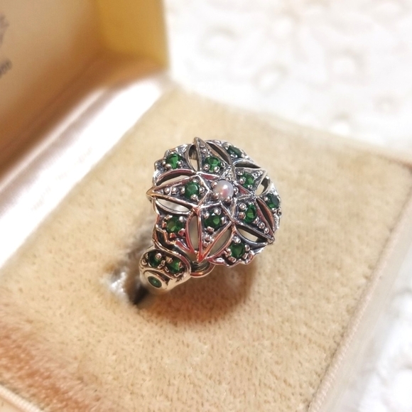 Art Deco Revival Chrome Diopside Seed Pearl Ring - Picture 7 of 8